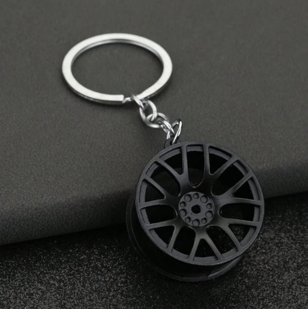 Black Alloy‎ Wheel Keychain Stainless Steel Car Rim Keyring, Car Part Key Holder